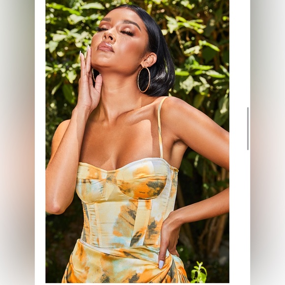 Orange tie dye corset top and midi skirt set - Picture 2 of 5